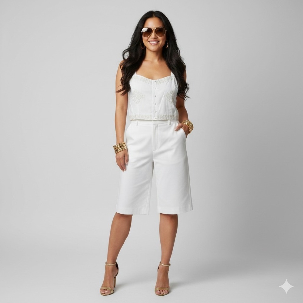 A Loves A Women Tank Top Blouse Large White Linen Cotton Cropped Sleeveless 628‎